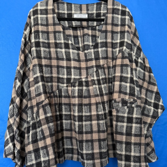 Transparente Women's Plus/OS Long sleeve Plaid blouse tunic top Lagenlook - Picture 1 of 6
